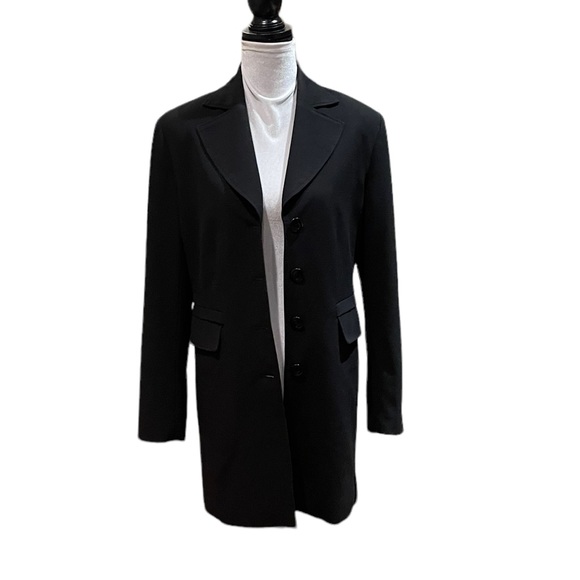 Dalia black minimalist contemporary button front classic trench coat size 10 - Picture 6 of 13